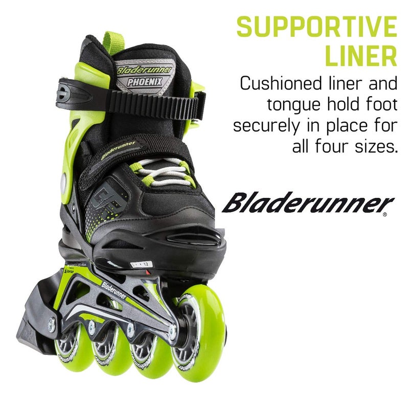ROLLERBLADE بلادرونر بواسطة رولر بليد فينيكس أولاد زلاجة لياقة بدنية قابلة للتعديل، أسود وأخضر مقاس 5-8 - Image 5